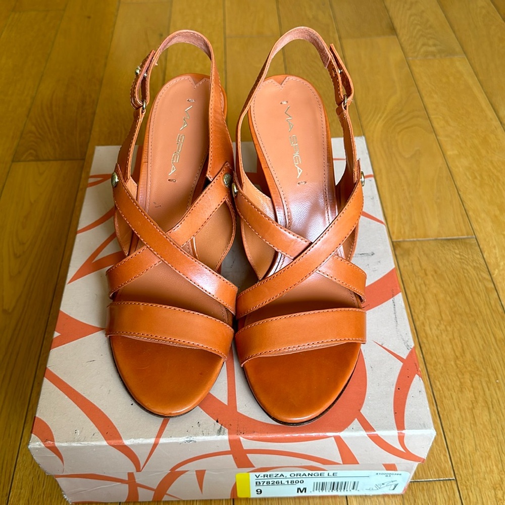 Via Spiga leather high heel sandals.